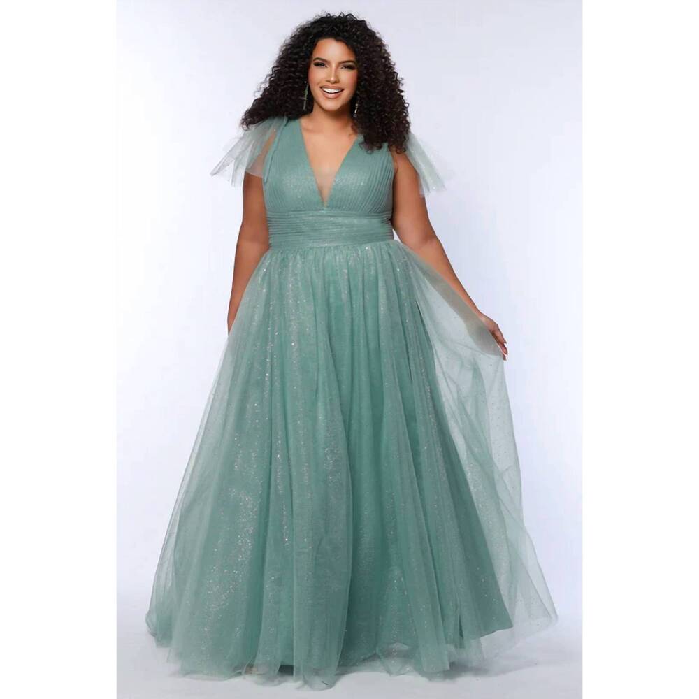 NEW SYDNEY'S CLOSET v-neck sparkle tulle dress in sage